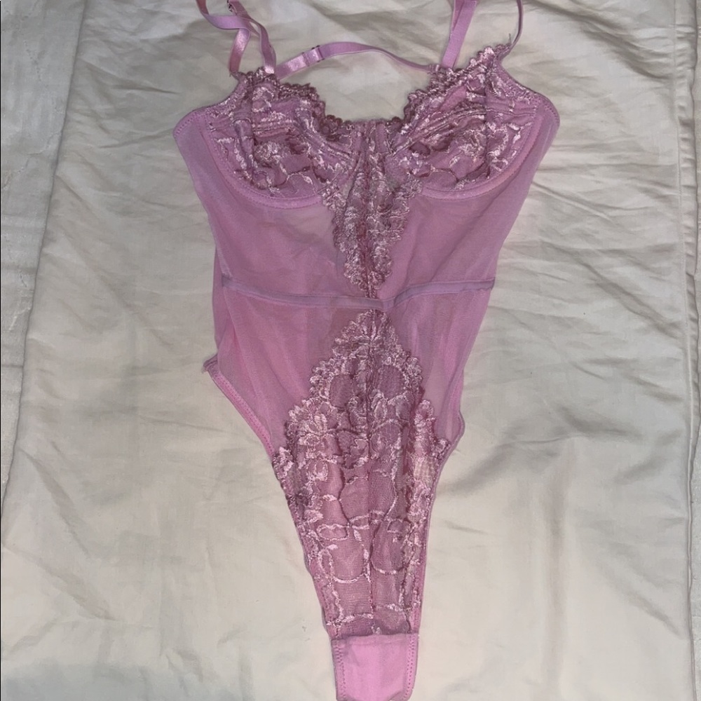 Light pink Lace and mesh body suit with adjustable straps